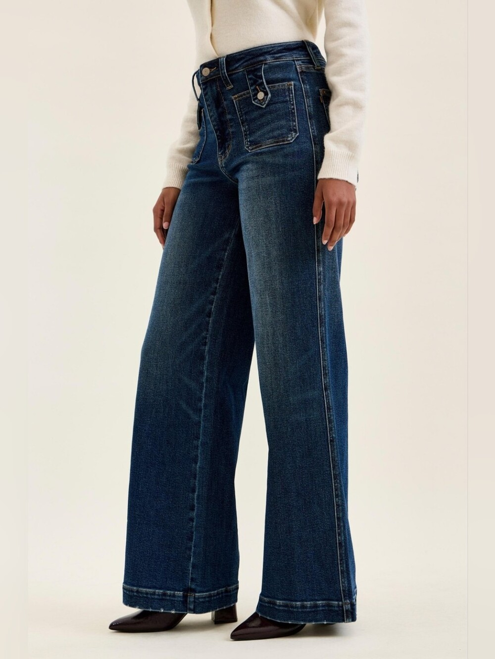 Judy Blue HR LUX Dark Fade Wash Retro Wide Leg Jeans Patch Pockets Various NEW - Picture 4 of 9